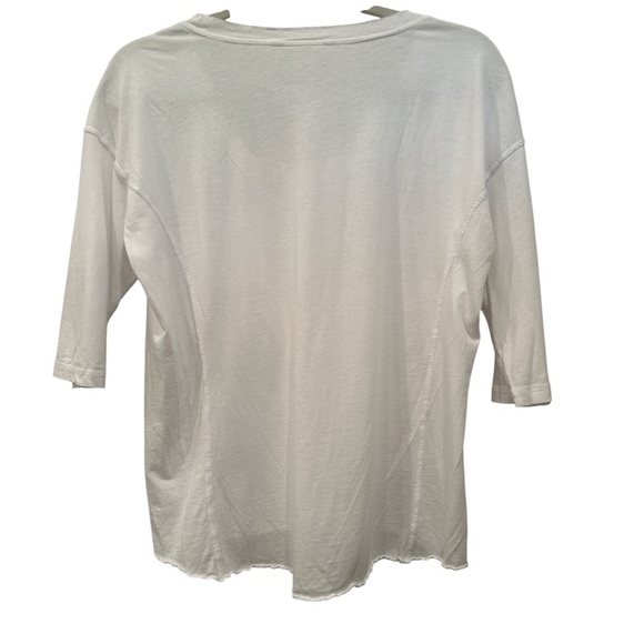 Sundance White 3/4 Sleeve Top with Pocket Raw Hem Casual Stretchy Staple Sz S - Picture 2 of 7